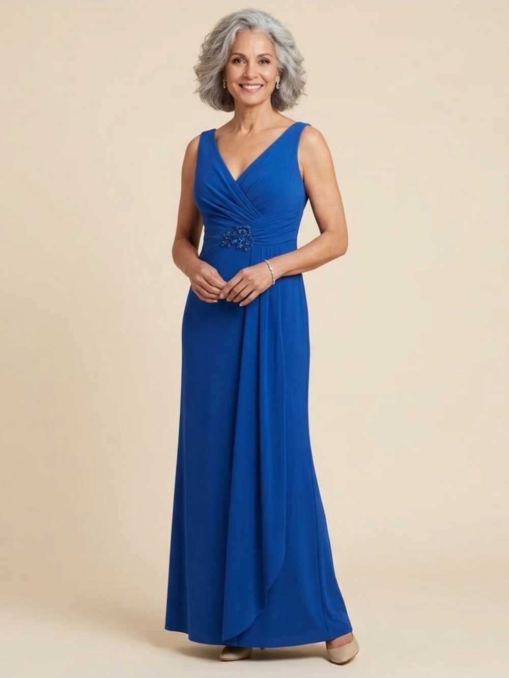 DAVID MEISTER Royal Blue Formal Gown with Bead Detail 💎